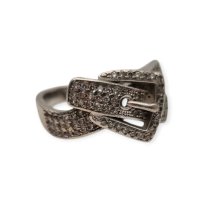 Anillo Vintage hebilla de plata de ley 925 con pavé de piedras estilo contemporáneo, siglo XX