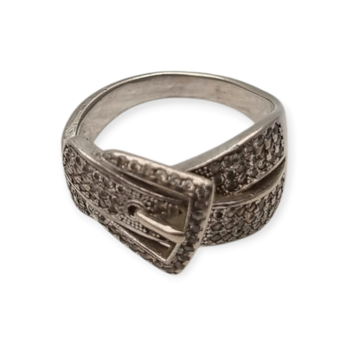 Anillo Vintage hebilla de plata de ley 925 con pavé de piedras estilo contemporáneo, siglo XX