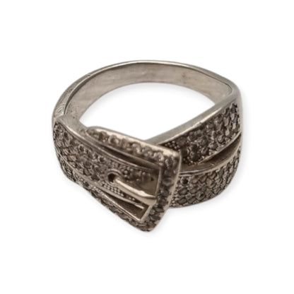 Anillo Vintage hebilla de plata de ley 925 con pavé de piedras estilo contemporáneo, siglo XX