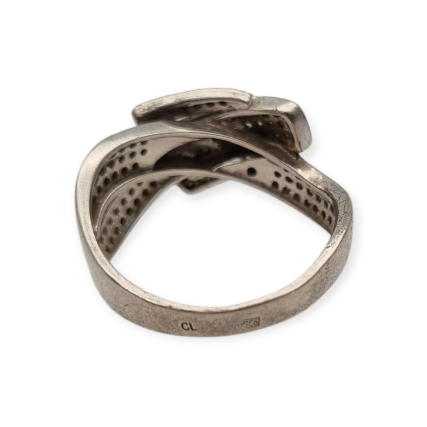Anillo Vintage hebilla de plata de ley 925 con pavé de piedras estilo contemporáneo, siglo XX