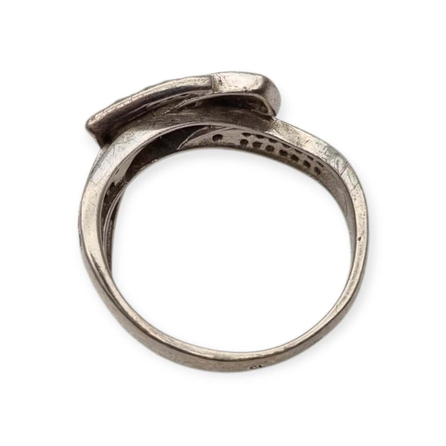 Anillo Vintage hebilla de plata de ley 925 con pavé de piedras estilo contemporáneo, siglo XX