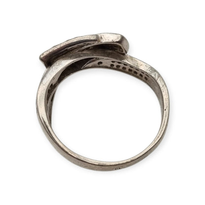 Anillo Vintage hebilla de plata de ley 925 con pavé de piedras estilo contemporáneo, siglo XX