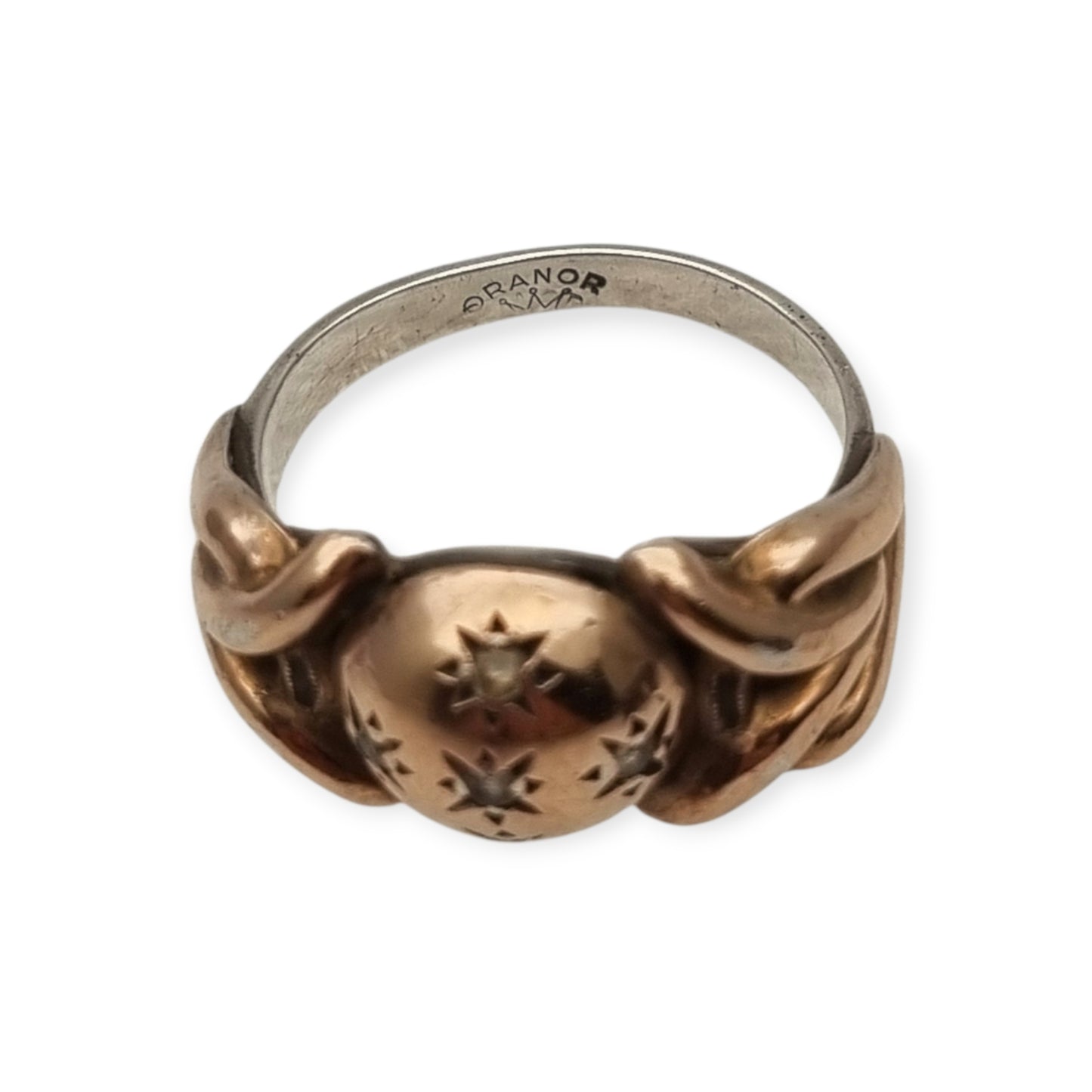 French ORANOR two-tone sterling silver and 18K gold ring, late Art Deco style, circa 1930-1940