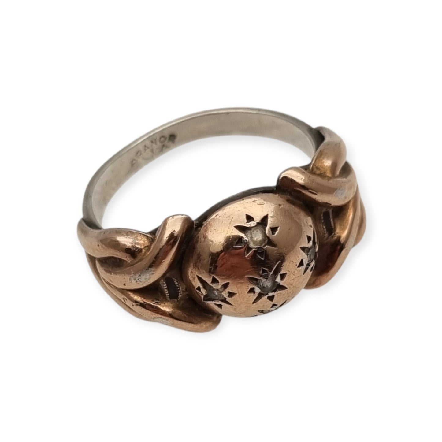 French ORANOR two-tone sterling silver and 18K gold ring, late Art Deco style, circa 1930-1940