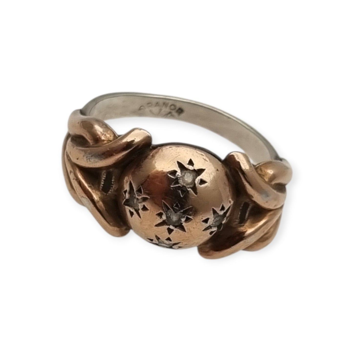French ORANOR two-tone sterling silver and 18K gold ring, late Art Deco style, circa 1930-1940