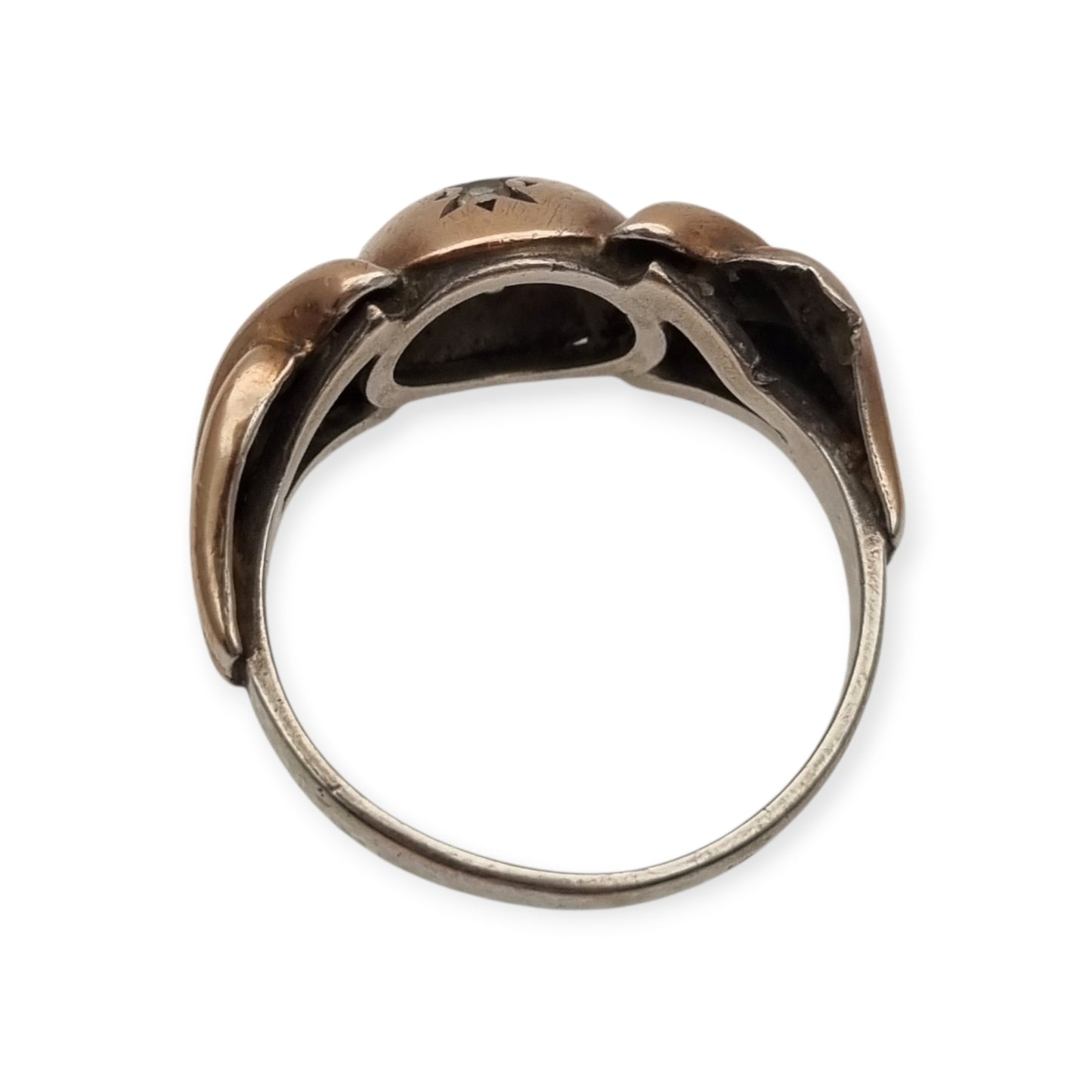 French ORANOR two-tone sterling silver and 18K gold ring, late Art Deco style, circa 1930-1940