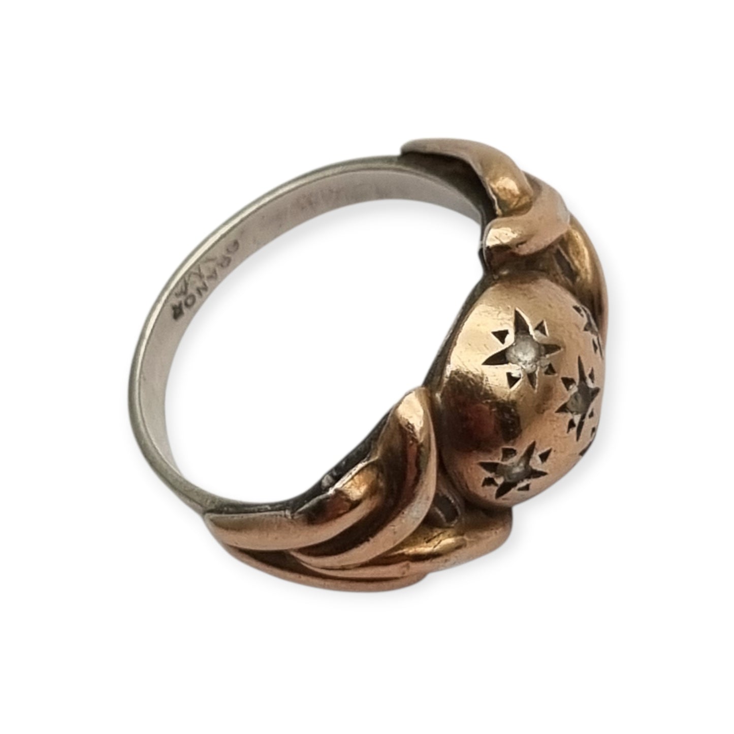French ORANOR two-tone sterling silver and 18K gold ring, late Art Deco style, circa 1930-1940