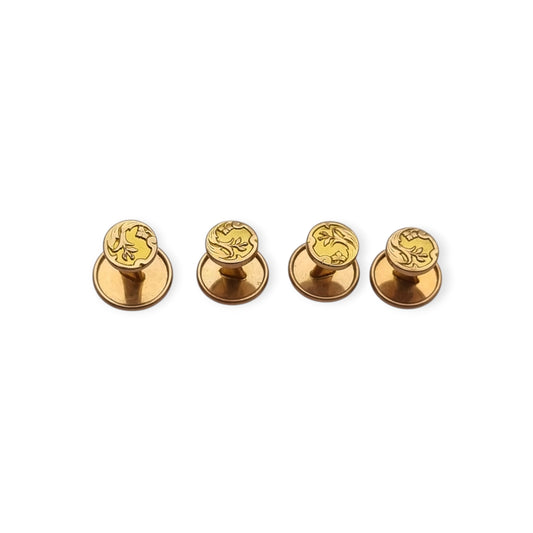 Botones de Pechera Franceses FIX Oro Laminado Art Nouveau Belle Époque Juego de 4 ca. 1900