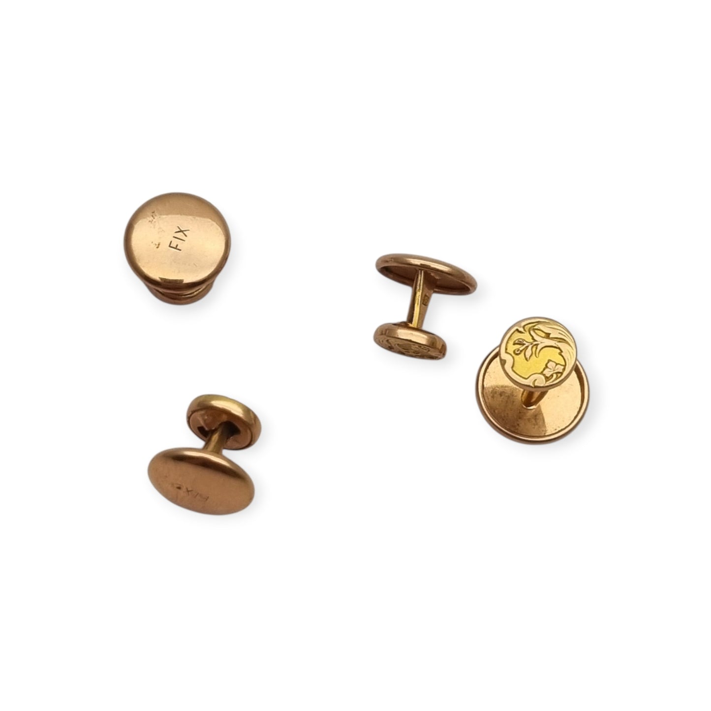 Botones de Pechera Franceses FIX Oro Laminado Art Nouveau Belle Époque Juego de 4 ca. 1900