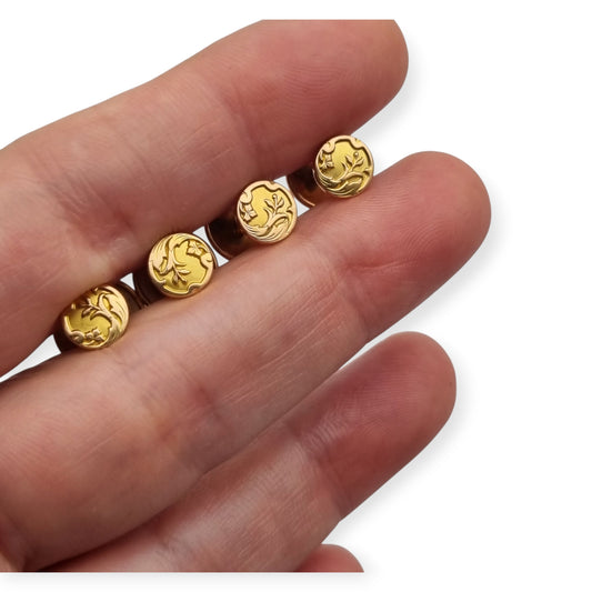 Botones de Pechera Franceses FIX Oro Laminado Art Nouveau Belle Époque Juego de 4 ca. 1900