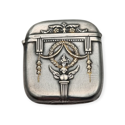 Belle Époque silver-plated pocket match safe, Neoclassical style circa 1890–1920