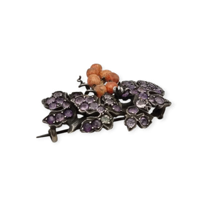 Antique gilded silver grape cluster brooch with amethysts, Victorian Naturalist c. 1885-1905