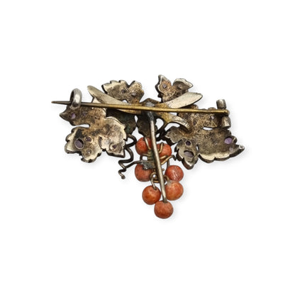 Antique gilded silver grape cluster brooch with amethysts, Victorian Naturalist c. 1885-1905