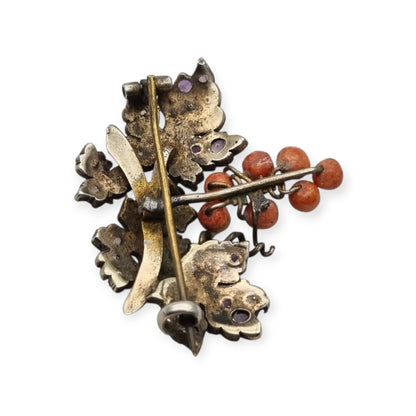 Antique gilded silver grape cluster brooch with amethysts, Victorian Naturalist c. 1885-1905