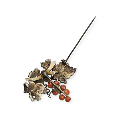Antique gilded silver grape cluster brooch with amethysts, Victorian Naturalist c. 1885-1905