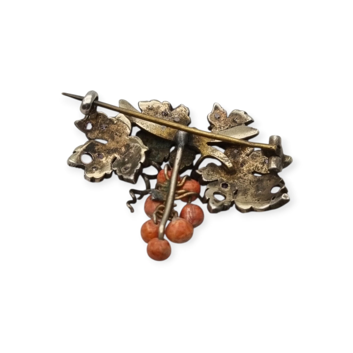Antique gilded silver grape cluster brooch with amethysts, Victorian Naturalist c. 1885-1905