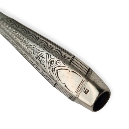 Antique Victorian cigarette holder in engraved silver with monogram cartouche, circa 1900-1925