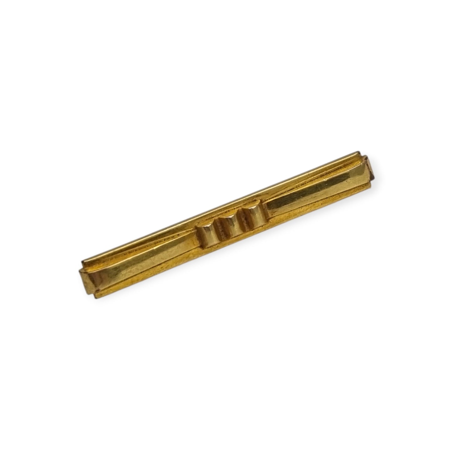 Broche barra MURAT francés en metal dorado, joyería Art Déco geométrica, ca. 1920–1940