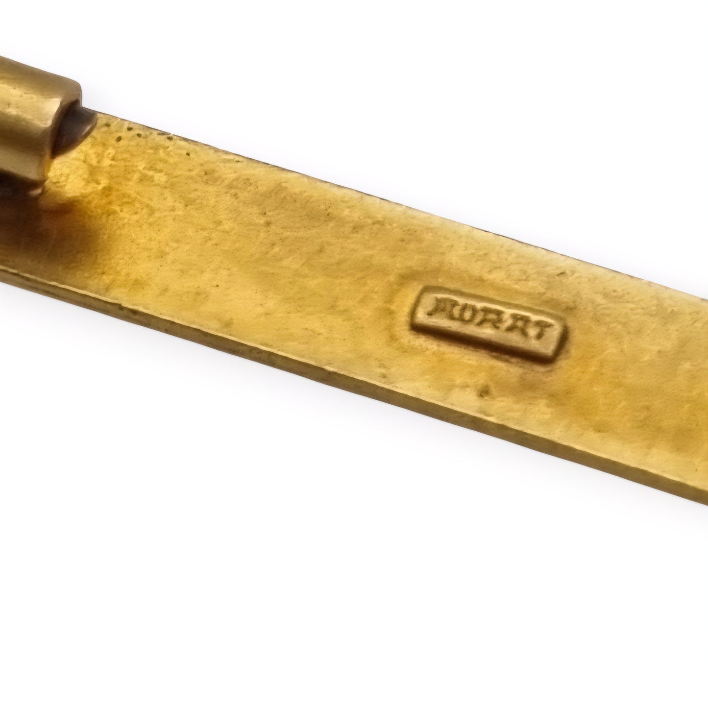 Broche barra MURAT francés en metal dorado, joyería Art Déco geométrica, ca. 1920–1940