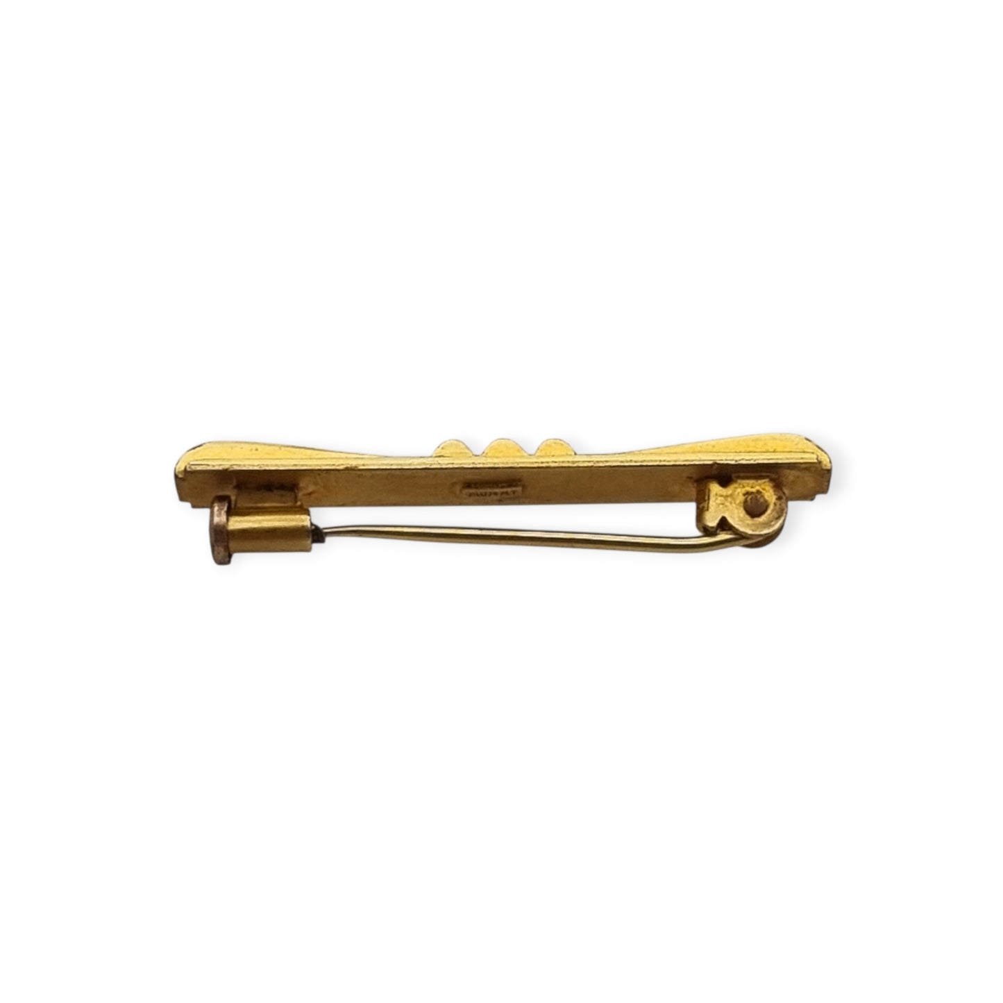 Broche barra MURAT francés en metal dorado, joyería Art Déco geométrica, ca. 1920–1940