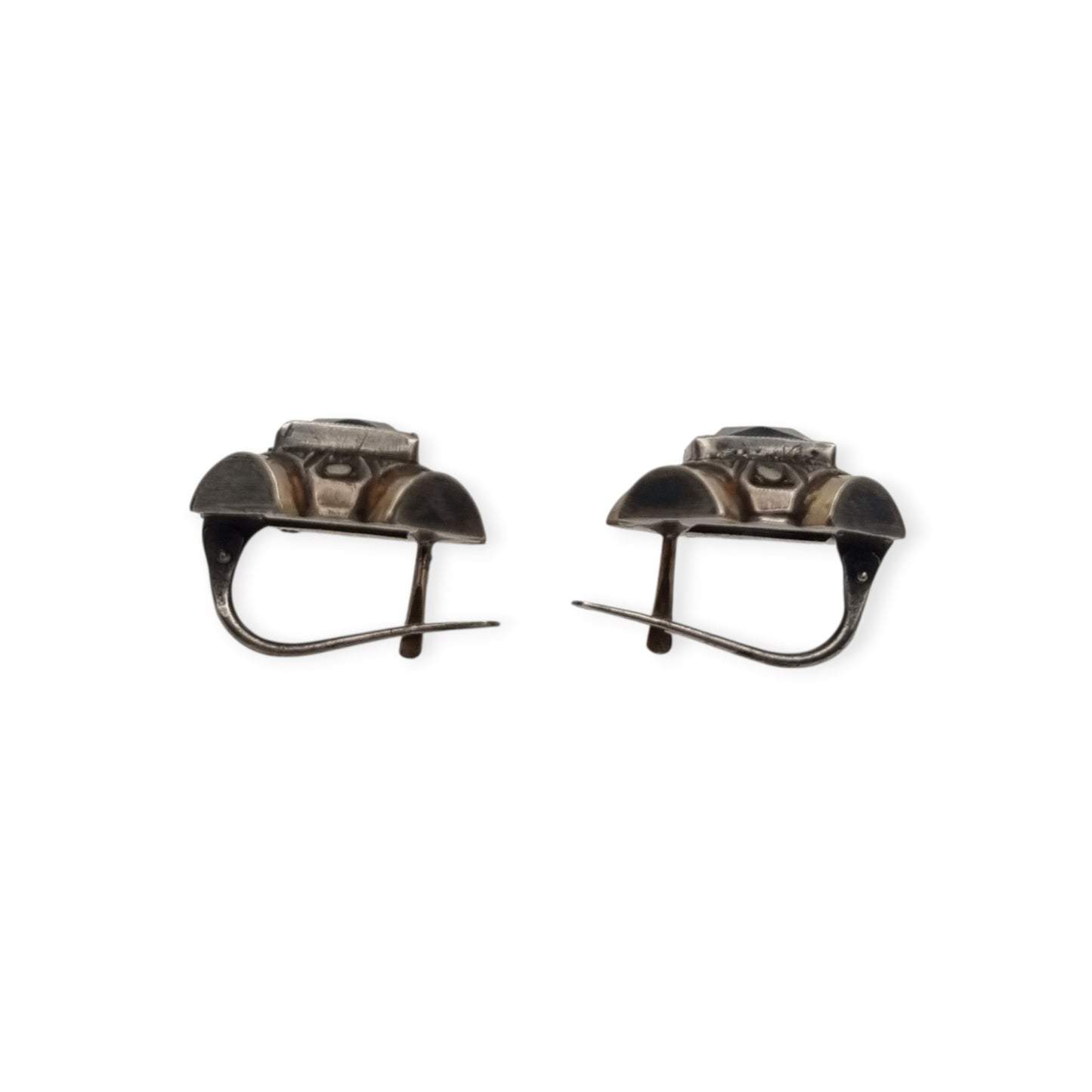 Pendientes Art Déco catalanes en plata con cristal azul, marcasitas y vistas doradas, España, ca. 1940