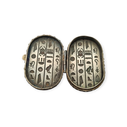 Egyptian silver box with scarab, Egyptian Revival decoration, and hieroglyphic motifs, 20th century, ca. 1945–1970
