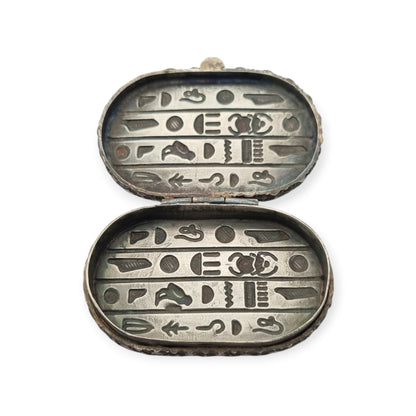 Egyptian silver box with scarab, Egyptian Revival decoration, and hieroglyphic motifs, 20th century, ca. 1945–1970