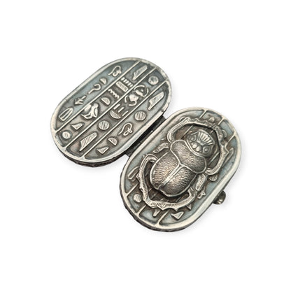 Egyptian silver box with scarab, Egyptian Revival decoration, and hieroglyphic motifs, 20th century, ca. 1945–1970