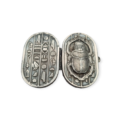 Egyptian silver box with scarab, Egyptian Revival decoration, and hieroglyphic motifs, 20th century, ca. 1945–1970