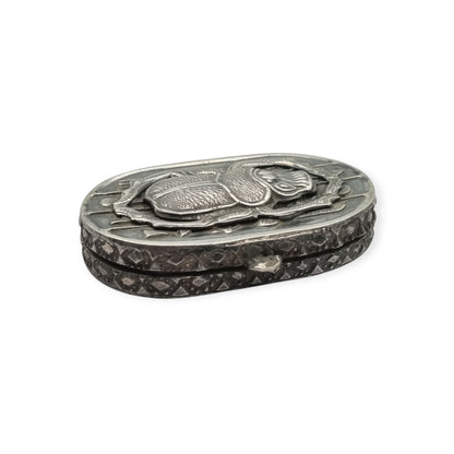 Egyptian silver box with scarab, Egyptian Revival decoration, and hieroglyphic motifs, 20th century, ca. 1945–1970