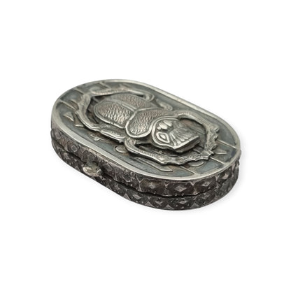 Egyptian silver box with scarab, Egyptian Revival decoration, and hieroglyphic motifs, 20th century, ca. 1945–1970