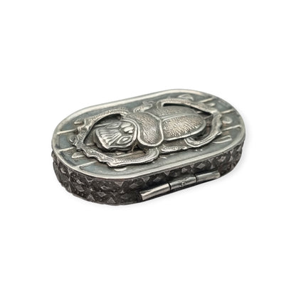 Egyptian silver box with scarab, Egyptian Revival decoration, and hieroglyphic motifs, 20th century, ca. 1945–1970