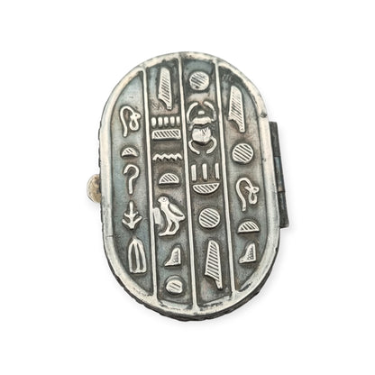 Egyptian silver box with scarab, Egyptian Revival decoration, and hieroglyphic motifs, 20th century, ca. 1945–1970