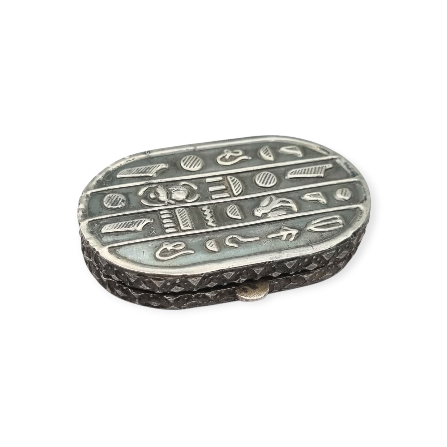Egyptian silver box with scarab, Egyptian Revival decoration, and hieroglyphic motifs, 20th century, ca. 1945–1970
