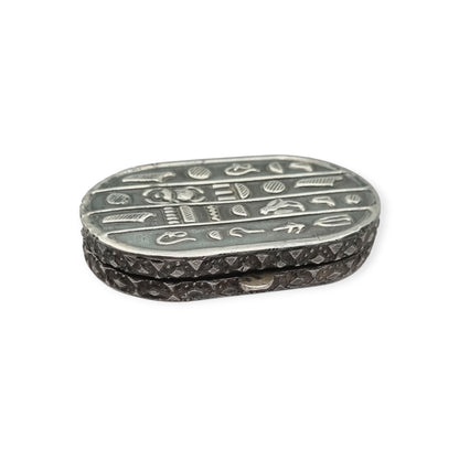 Egyptian silver box with scarab, Egyptian Revival decoration, and hieroglyphic motifs, 20th century, ca. 1945–1970