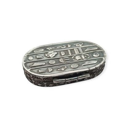 Egyptian silver box with scarab, Egyptian Revival decoration, and hieroglyphic motifs, 20th century, ca. 1945–1970