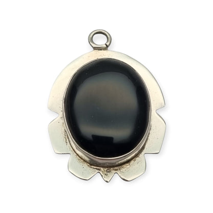 925 Silver Pendant with Black Onyx, Vintage Geometric Boho Jewelry, 1980–1990s Artisan Style