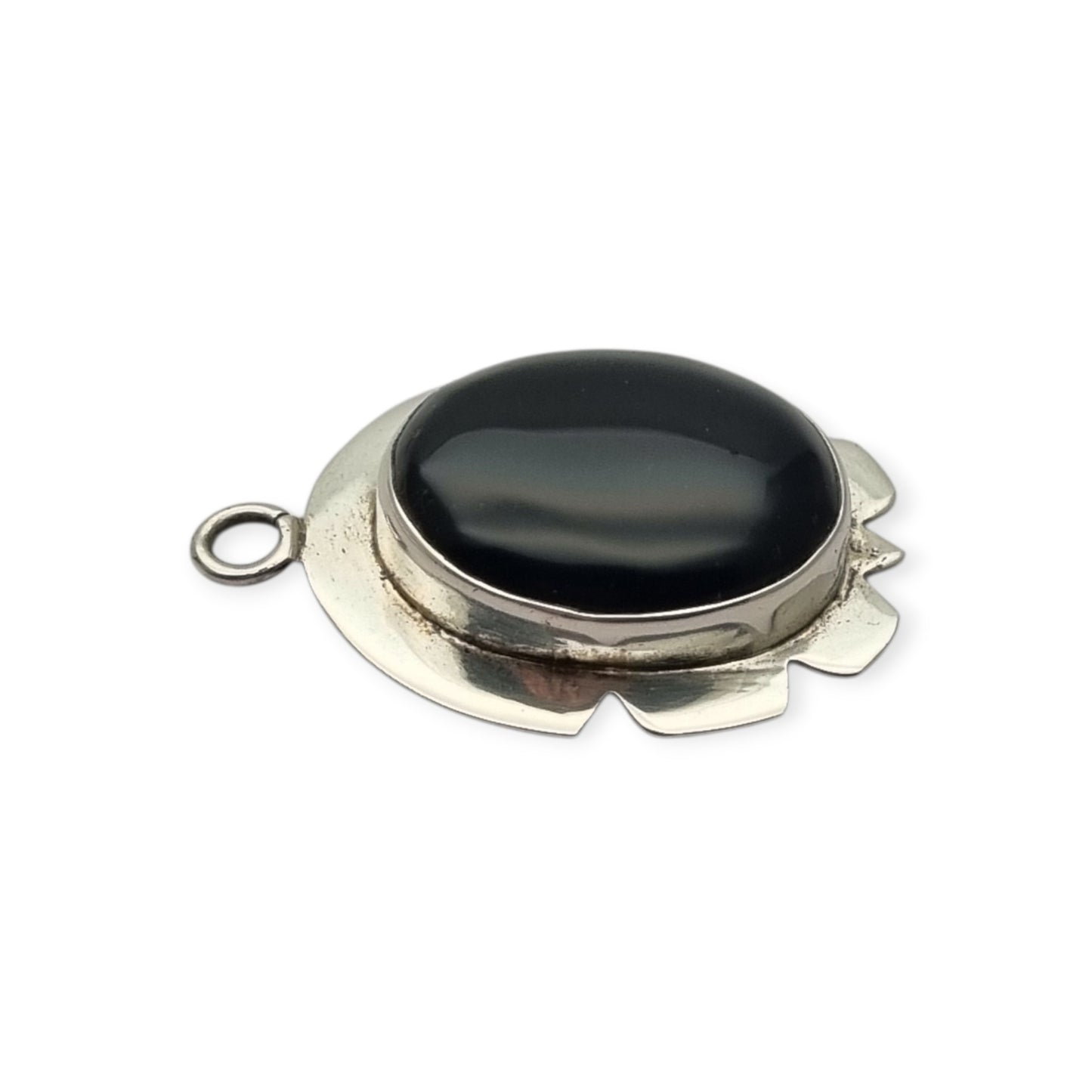 925 Silver Pendant with Black Onyx, Vintage Geometric Boho Jewelry, 1980–1990s Artisan Style