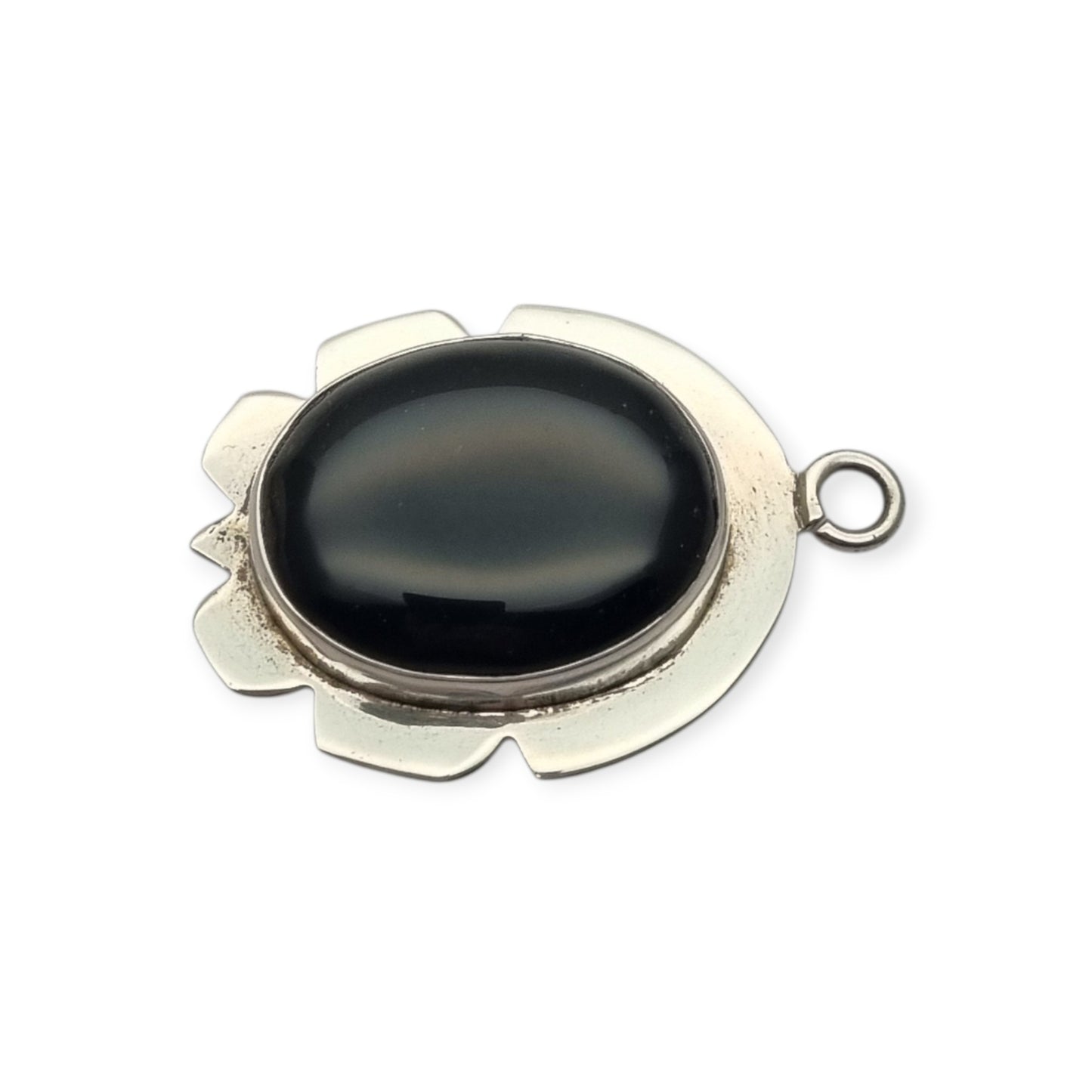925 Silver Pendant with Black Onyx, Vintage Geometric Boho Jewelry, 1980–1990s Artisan Style