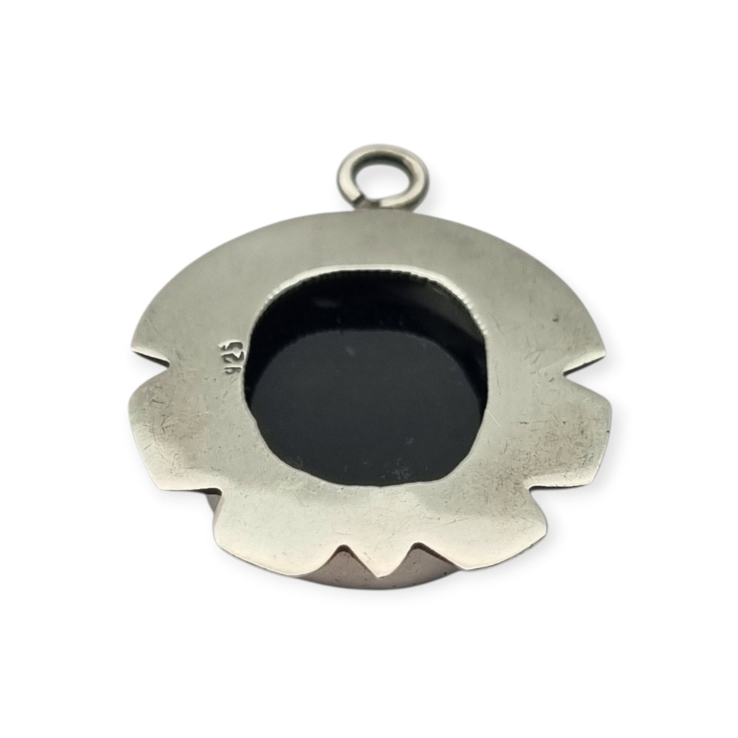 925 Silver Pendant with Black Onyx, Vintage Geometric Boho Jewelry, 1980–1990s Artisan Style
