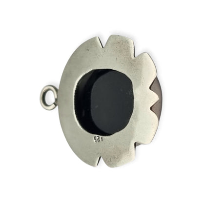 925 Silver Pendant with Black Onyx, Vintage Geometric Boho Jewelry, 1980–1990s Artisan Style