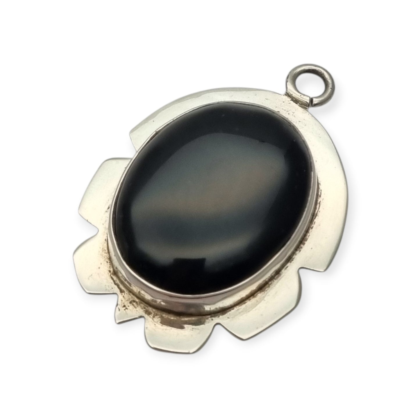 925 Silver Pendant with Black Onyx, Vintage Geometric Boho Jewelry, 1980–1990s Artisan Style