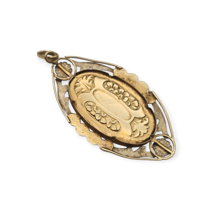 Saint Thérèse of Lisieux Medallion in 18K Two-Tone Gold, Art Deco Floral Religious Pendant, c. 1925–1940