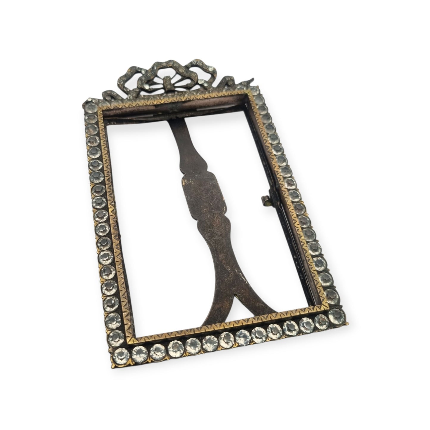 Belle Époque photo frame with glass panels and a Louis XVI bow, likely French, ca. 1890–1910