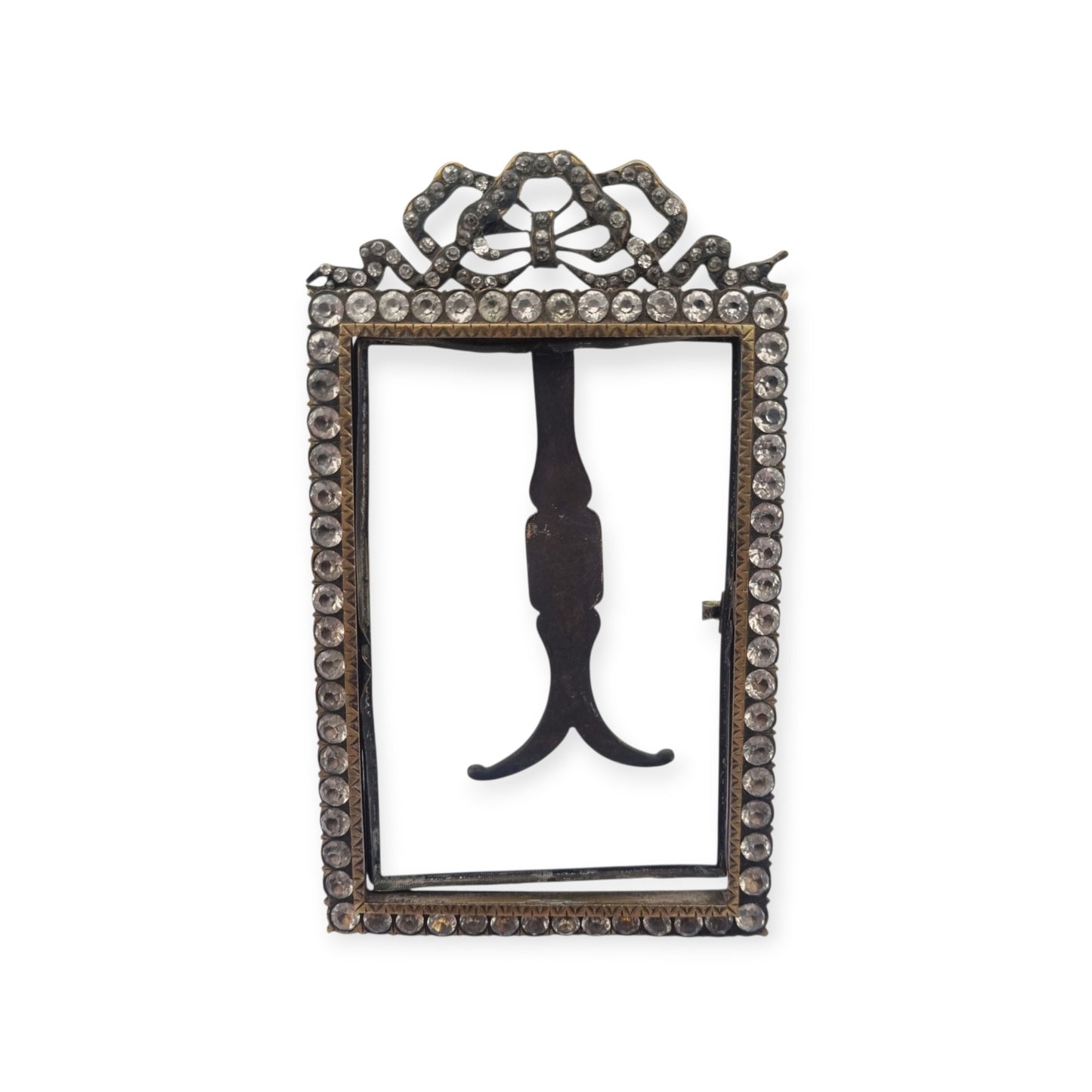 Belle Époque photo frame with glass panels and a Louis XVI bow, likely French, ca. 1890–1910