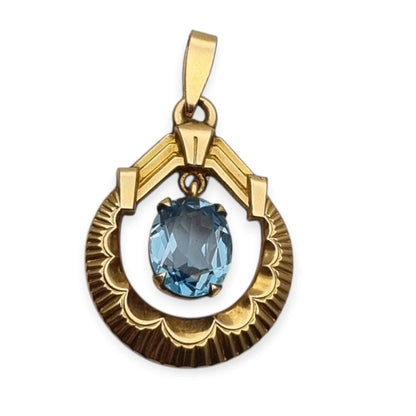French FIX Art Deco Rolled Gold Pendant with Faceted Blue Stone, circa 1930–1940