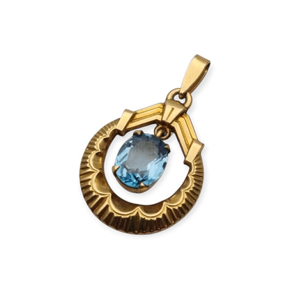 French FIX Art Deco Rolled Gold Pendant with Faceted Blue Stone, circa 1930–1940