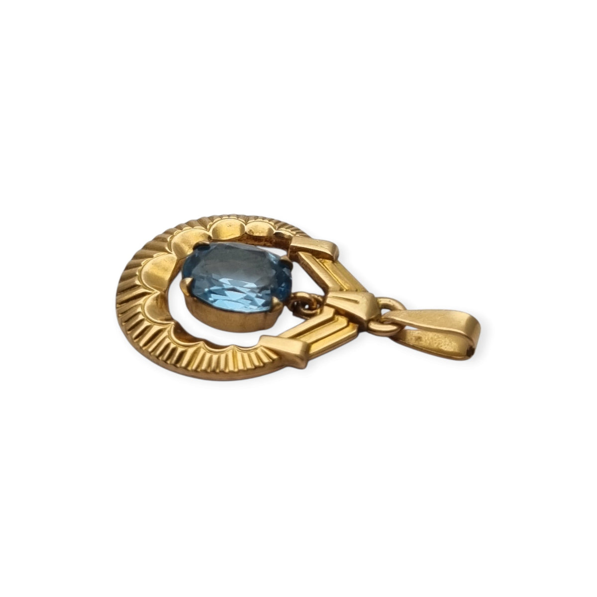 French FIX Art Deco Rolled Gold Pendant with Faceted Blue Stone, circa 1930–1940