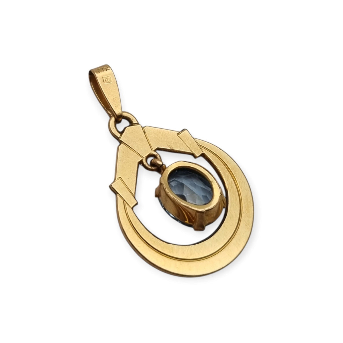French FIX Art Deco Rolled Gold Pendant with Faceted Blue Stone, circa 1930–1940