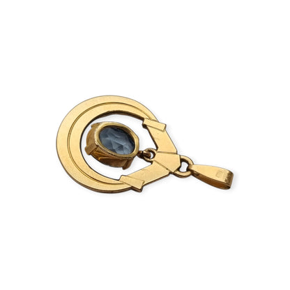 French FIX Art Deco Rolled Gold Pendant with Faceted Blue Stone, circa 1930–1940
